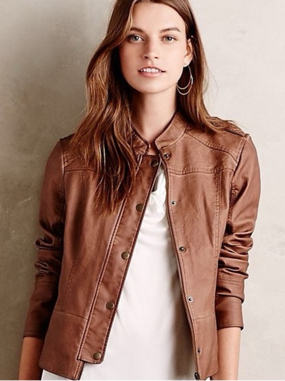 Anthropologie Hei Hei Brown Faux Vegan Leather Moto Bomber Jacket Size Small